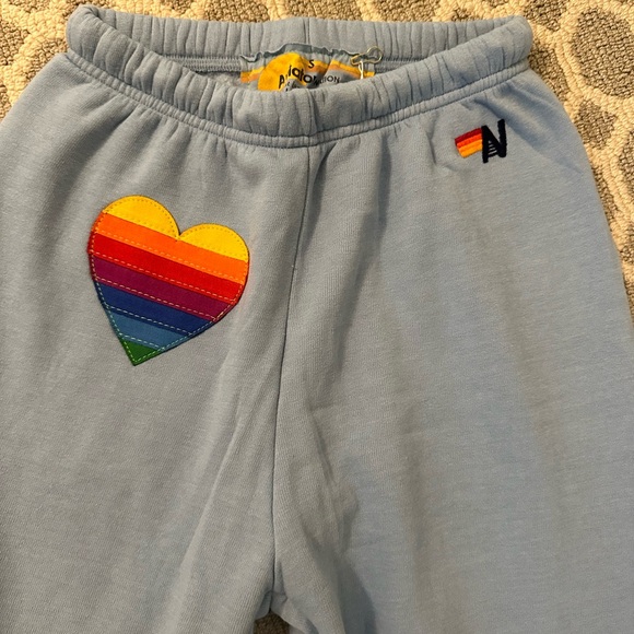NWT Aviator Nation Rainbow Heart Stitch Sweatpants Ice Small perfect never worn - Picture 3 of 6